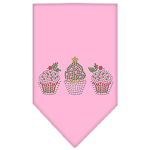 Christmas Cupcakes Rhinestone Bandana Light Pink Small
